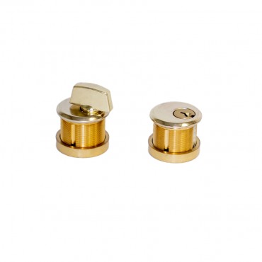 BB215CTBR Polished Brass Keyed Cylinder with Thumbturn .36" (9.14mm) Trim Ring AMR215CTBR Series
